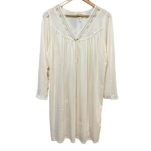 Vintage Barbizon Nightgown Women XL Cream Lace Trim V-Neck Long Sleeve Sleepwear